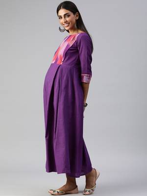 Purple plain cotton maxi-dresses 3