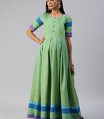 Green plain cotton maxi-dresses