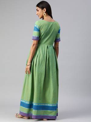 Green plain cotton maxi-dresses 2