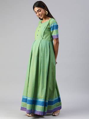 Green plain cotton maxi-dresses 3
