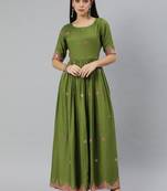 Olive embroidered viscose rayon maxi-dresses