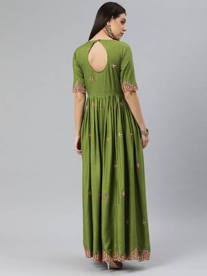 Olive embroidered viscose rayon maxi-dresses 2
