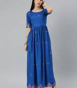 Blue embroidered viscose rayon maxi-dresses