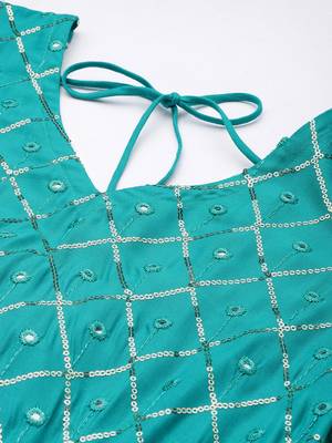 Turquoise embroidered viscose rayon maxi-dresses 5