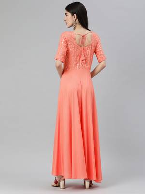 Peach embroidered viscose rayon maxi-dresses 2