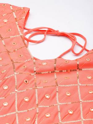 Peach embroidered viscose rayon maxi-dresses 5
