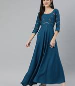 Teal embroidered viscose rayon maxi-dresses