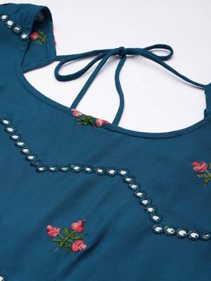 Teal embroidered viscose rayon maxi-dresses 5