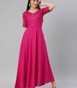 Pink embroidered viscose rayon maxi-dresses