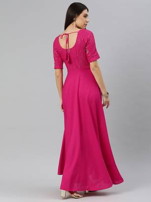 Pink embroidered viscose rayon maxi-dresses 2