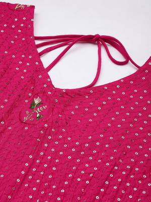 Pink embroidered viscose rayon maxi-dresses 5