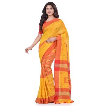 Yellow hand woven cotton saree with blouse 1