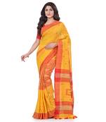Yellow hand woven cotton saree with blouse