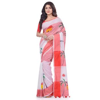 White hand woven cotton saree with blouse 1