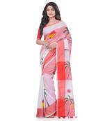 White hand woven cotton saree with blouse