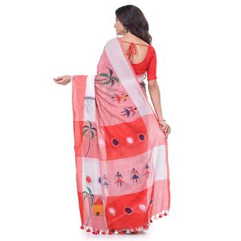 White hand woven cotton saree with blouse 2