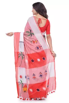 White hand woven cotton saree with blouse