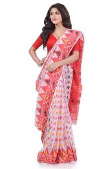 White Woven Cotton Saree Without Blouse