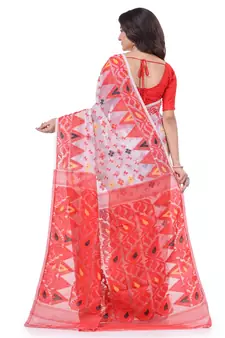 White Woven Cotton Saree Without Blouse