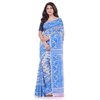 Blue Woven Cotton Saree Without Blouse 1