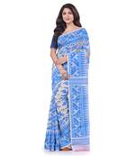 Blue Woven Cotton Saree Without Blouse