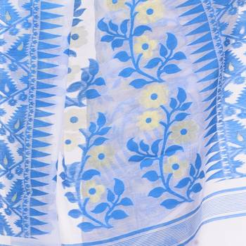 Blue Woven Cotton Saree Without Blouse 3
