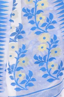Blue Woven Cotton Saree Without Blouse
