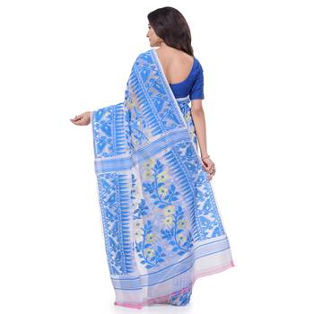 Blue Woven Cotton Saree Without Blouse 4
