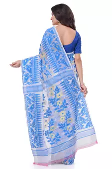 Blue Woven Cotton Saree Without Blouse