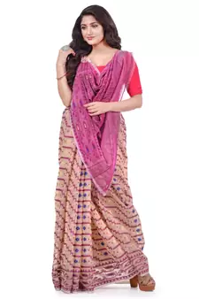 Purple Woven Cotton Saree Without Blouse