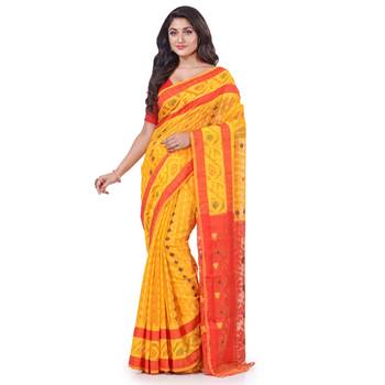 Yellow Woven Cotton Saree Without Blouse 1