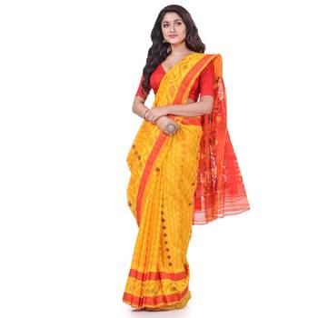 Yellow Woven Cotton Saree Without Blouse 2