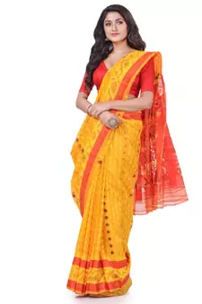 Yellow Woven Cotton Saree Without Blouse