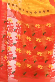 Yellow Woven Cotton Saree Without Blouse