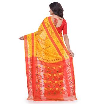 Yellow Woven Cotton Saree Without Blouse 4