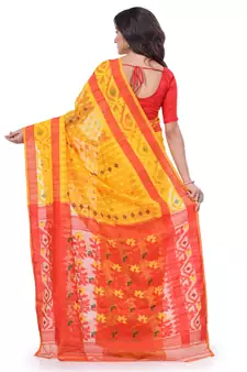 Yellow Woven Cotton Saree Without Blouse
