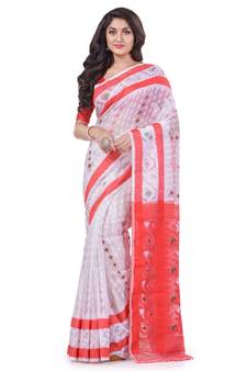 White Woven Cotton Saree Without Blouse