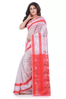 White Woven Cotton Saree Without Blouse