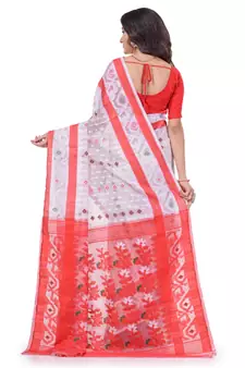 White Woven Cotton Saree Without Blouse