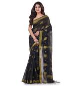 Black hand woven cotton silk saree with blouse