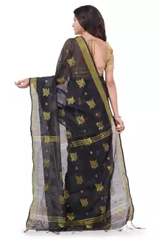 Black hand woven cotton silk saree with blouse