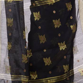 Black hand woven cotton silk saree with blouse 3