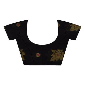Black hand woven cotton silk saree with blouse 4