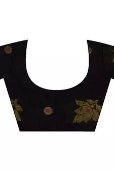 Black hand woven cotton silk saree with blouse