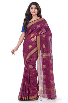 Purple hand woven cotton silk saree with blouse