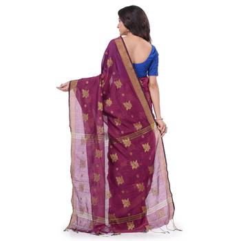 Purple hand woven cotton silk saree with blouse 2