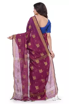 Purple hand woven cotton silk saree with blouse