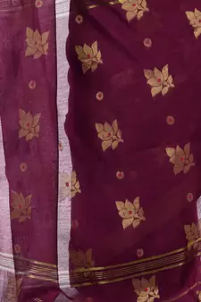 Purple hand woven cotton silk saree with blouse