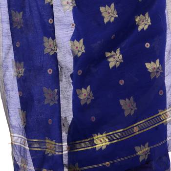 Dark blue hand woven cotton silk saree with blouse 3