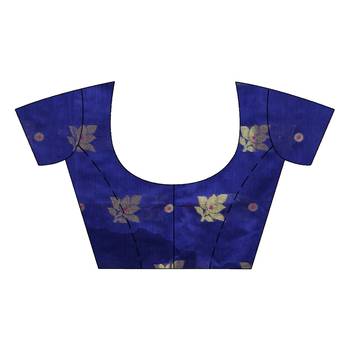 Dark blue hand woven cotton silk saree with blouse 4